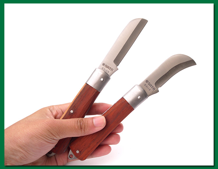 世达电工刀直刃弯刃木柄绝缘电缆剥线刀电线剥皮刀03109/03110