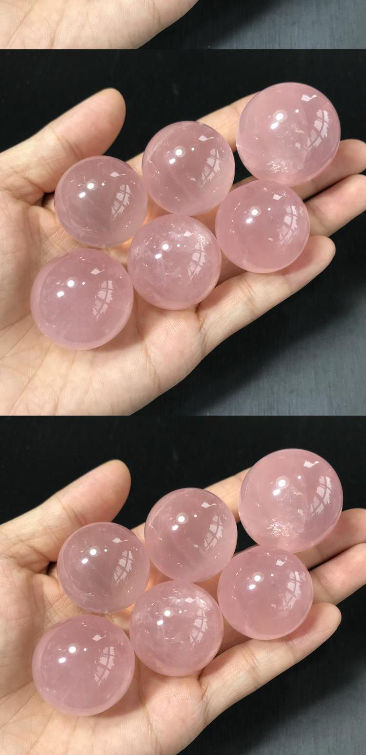 天然粉水晶球星光粉晶小球摆件粉水晶球
