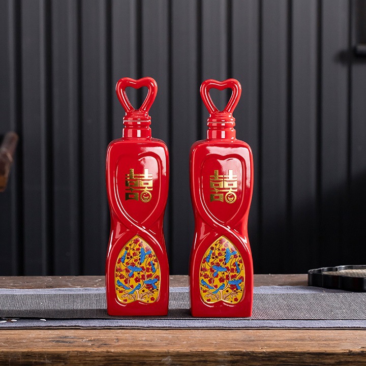 喜字婚庆陶瓷酒瓶一斤装 景德镇陶瓷500毫升家用密封空酒具带礼盒