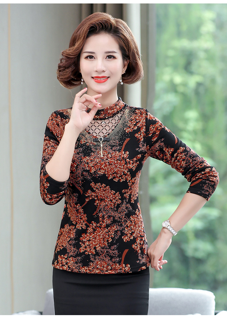 mq- 1756-1643 优雅中年大码女装打底衫单面绒厚款中老年t恤秋冬妈妈