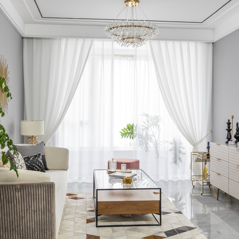 客厅纱帘白色加厚窗帘窗纱透光不透人白纱卧室阳台纱遮光飘窗简约