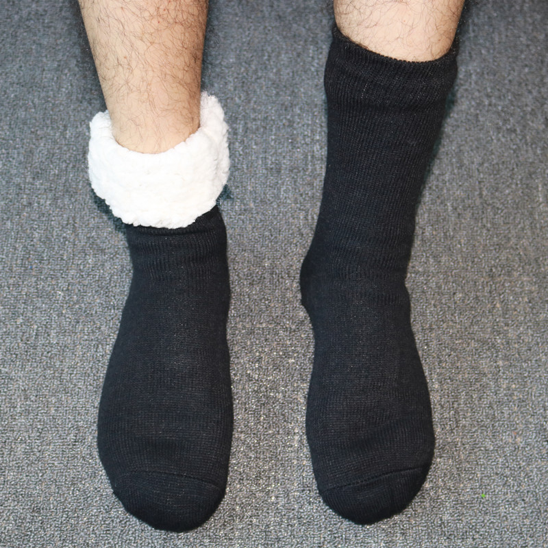 新款男士地板袜冬季保暖成人睡眠袜家居袜双层毛线袜加绒加厚防滑