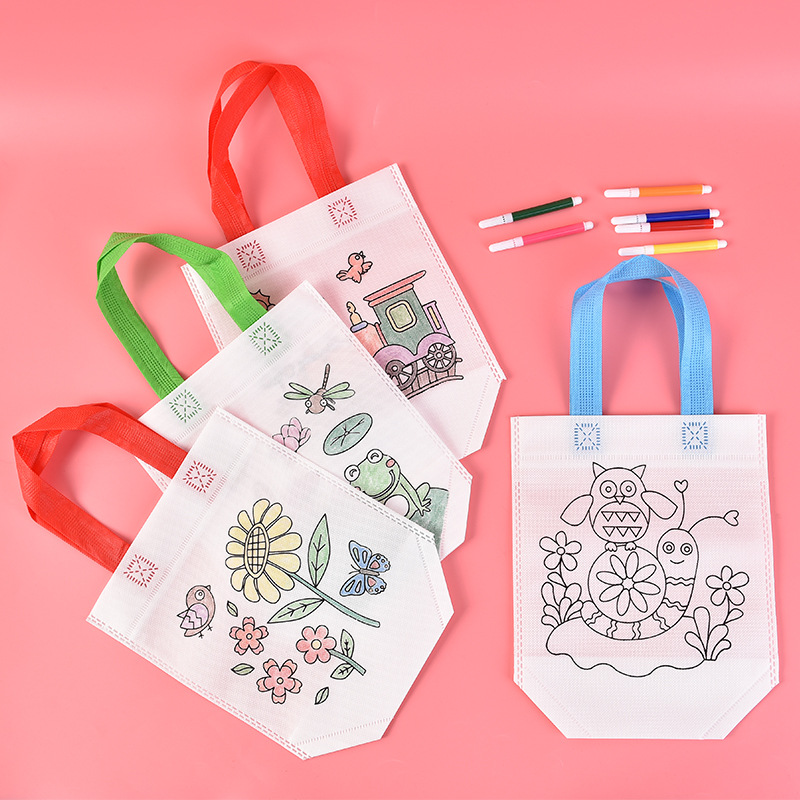 DIY Non-Woven Bag Creative Children's Handmade Material Kit Kindergarten Color Filling Art Hand Drawing Bags Doodle Bag