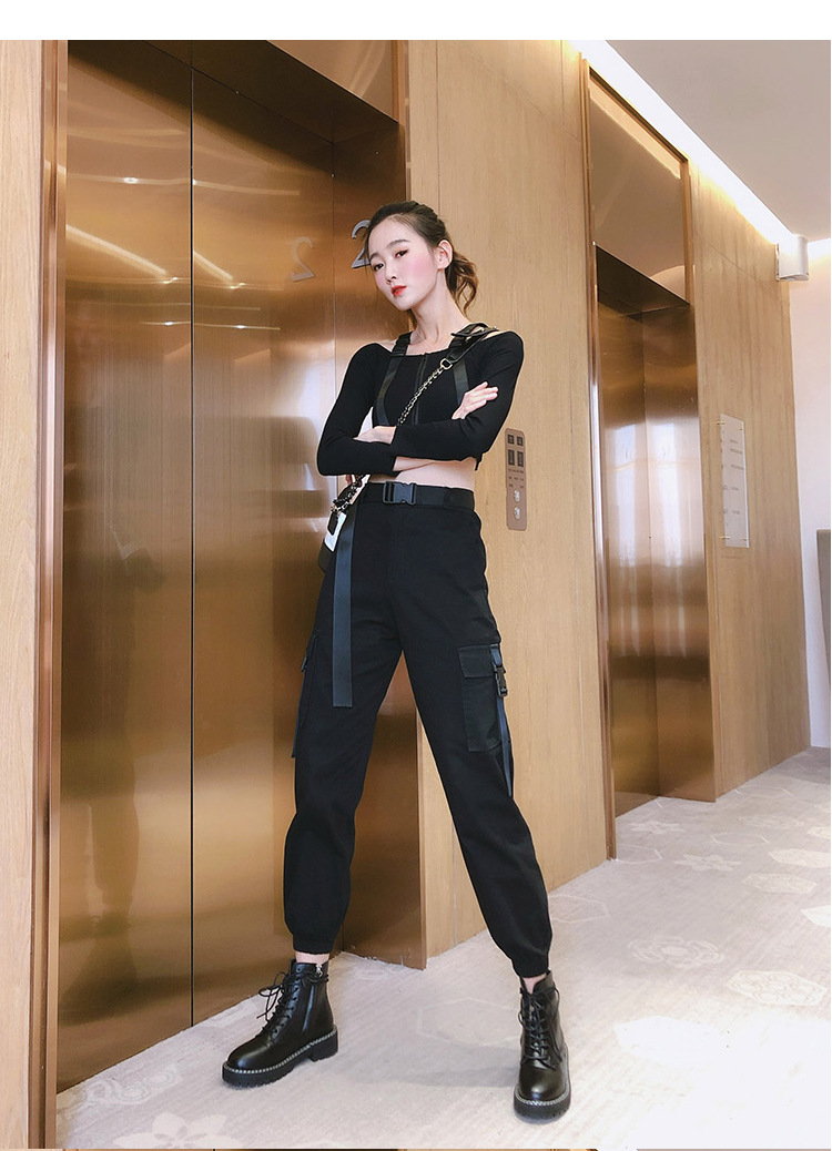 高个子加长款束脚工装裤女显瘦高腰夏季新款黑色休闲宽松运动裤子