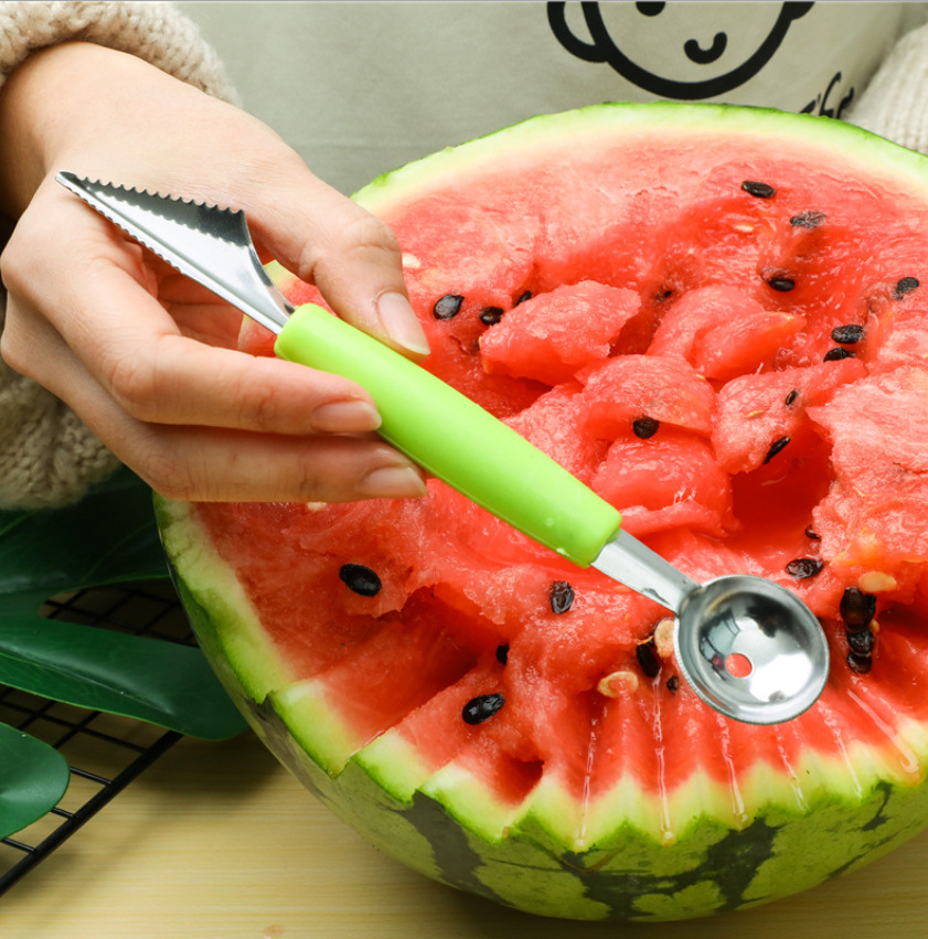 双头不锈钢西瓜挖球器 切西瓜雕花刀水果冰激凌拼盘挖球勺批发