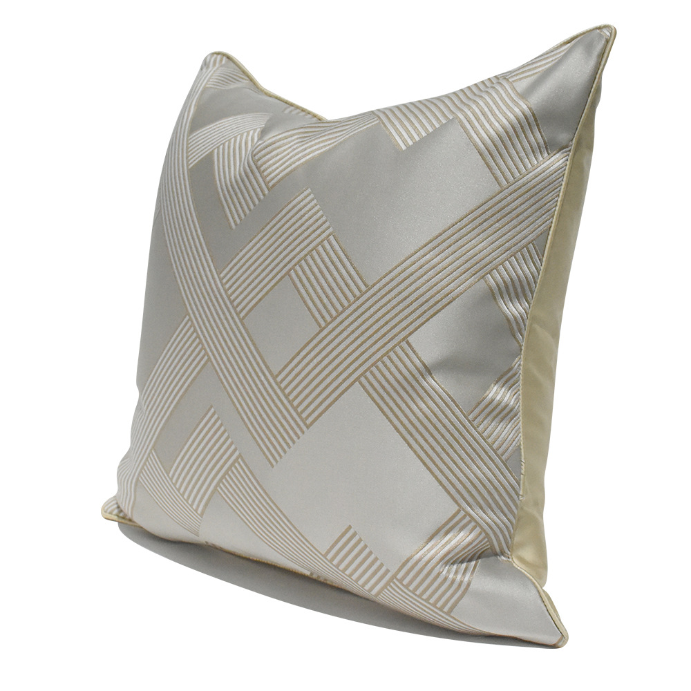 白灰色滚边沙发靠包简约现代样板间卧室大靠背几何图案抱枕套定制