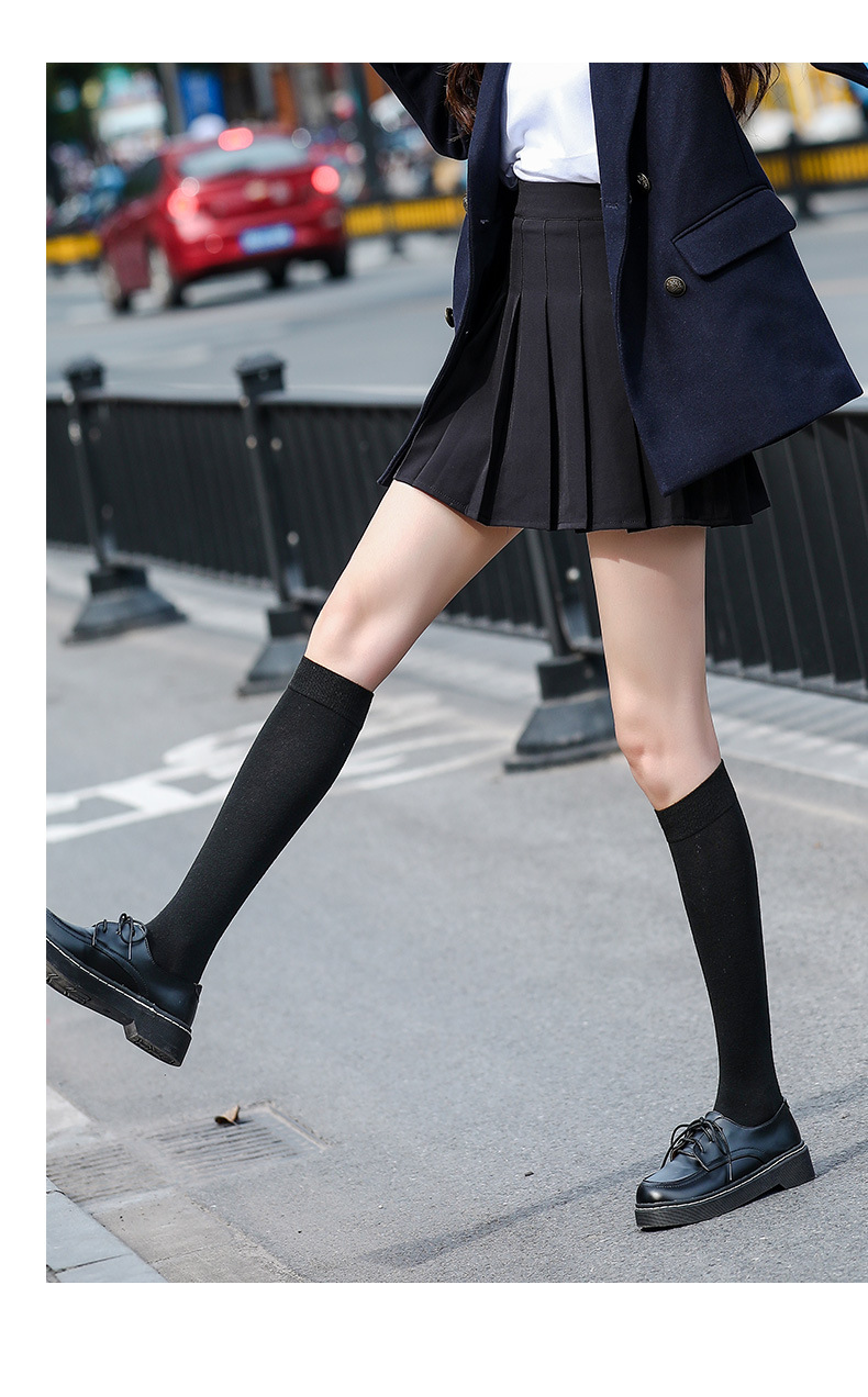 宝娜斯长筒袜女袜过膝高筒韩版黑色小腿袜日系半截中筒袜ins潮版