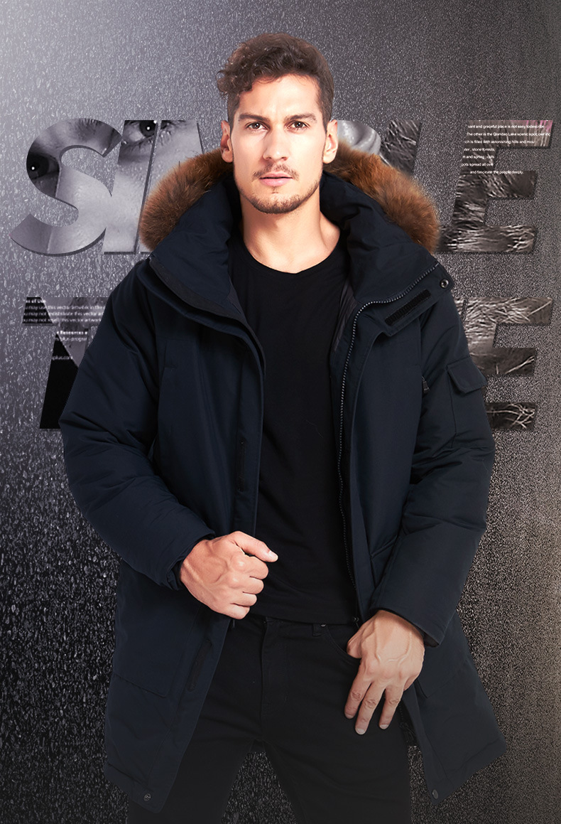 highrock天石防风羽绒服派克服男中长冬外套大鹅工装