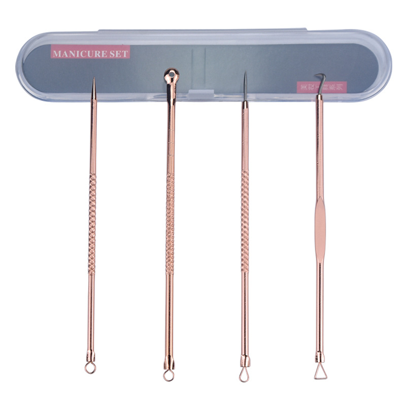 Stainless Steel Electroplating Acne Needle Set Blackhead Removal Tool Acne Needle Beauty Needle Rose Gold Acne Needle 4-Piece Set