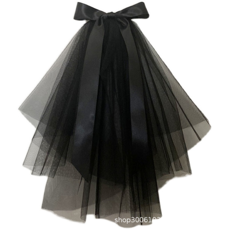 黑色蝴蝶结新娘头纱 超仙森系复古暗黑网红旅拍照cosplay道具头饰