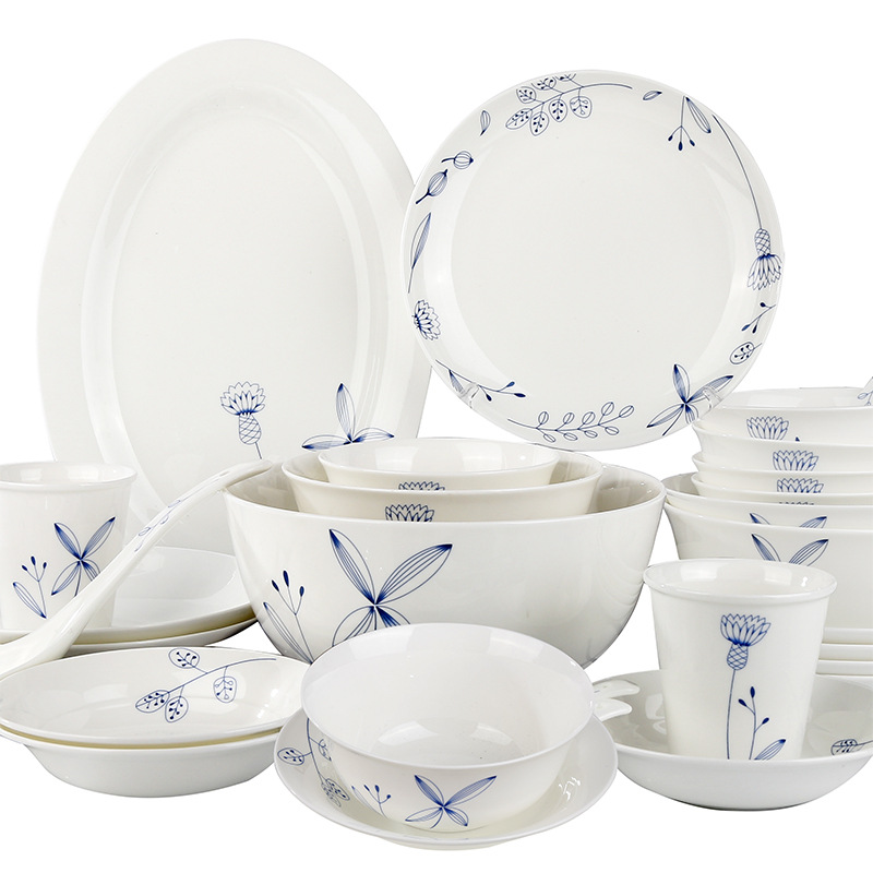 Korean Wedding Gift Tangshan Bone China Tableware Suit 58 Household Dishware Set Ceramics Combination