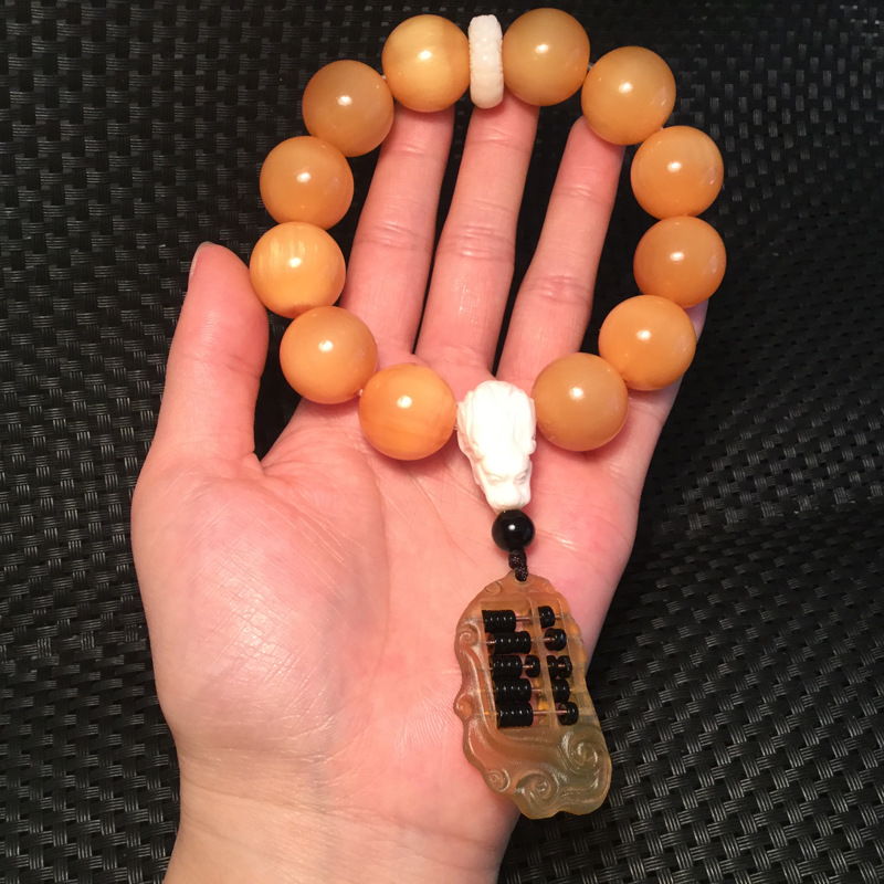 天然野生黄金甲山龟手串文玩修行佛珠手链配鹿骨龙头三通羊角算盘