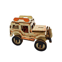 现货木质拼图 立体拼图吉普车 3D拼图儿童动手组装玩具