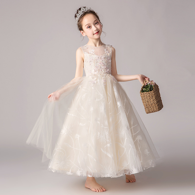 女孩钢琴演出服花童洋气婚纱裙女童生日公主裙蓬蓬纱女孩晚礼服冬