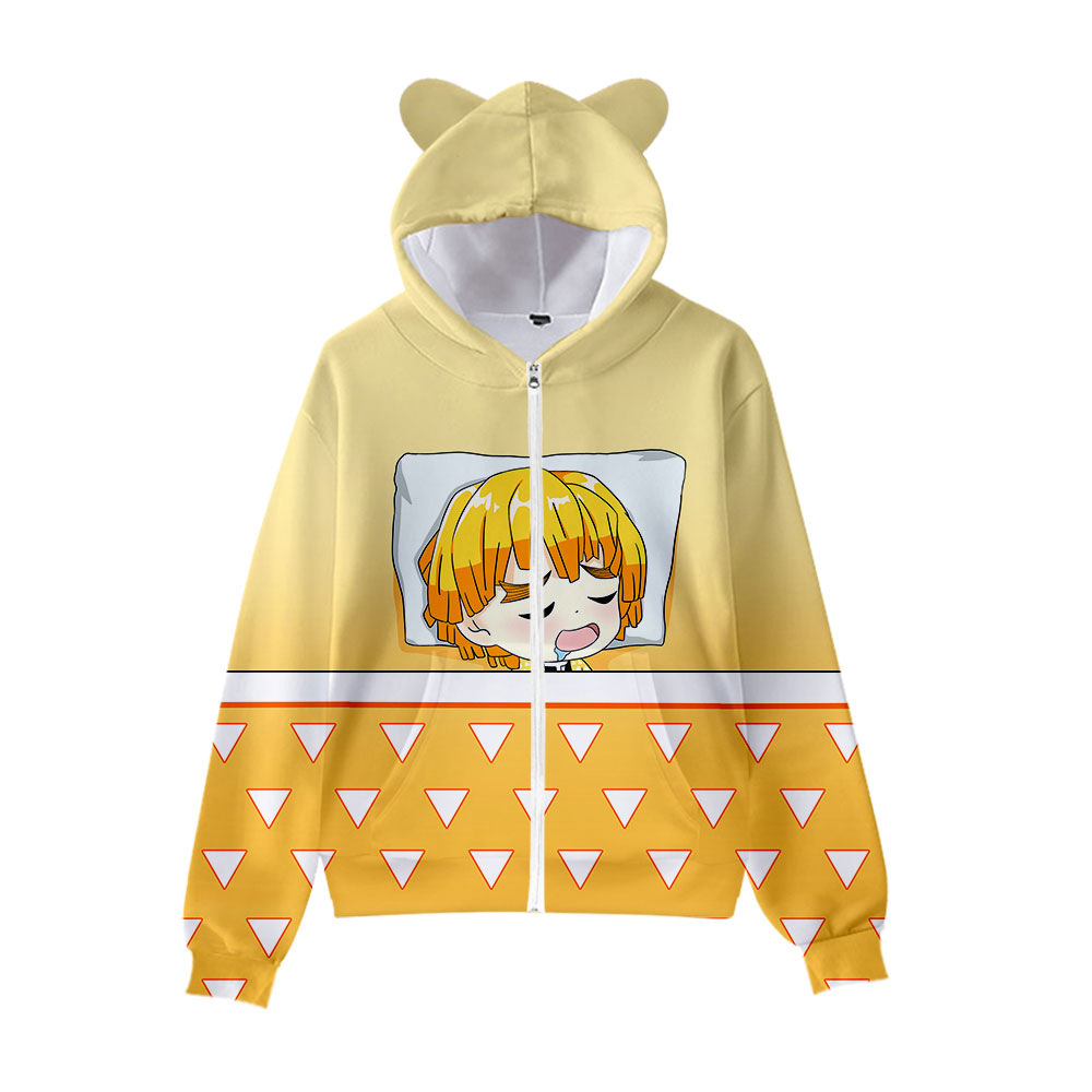 新款鬼灭之刃卡通动漫q版儿童童装猫耳连帽拉链卫衣定制cosplay