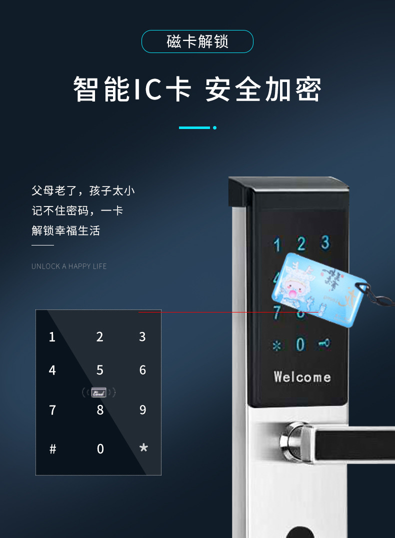 酒店家用智能锁公寓民宿远程电子锁刷卡密码锁感应防盗智能门锁