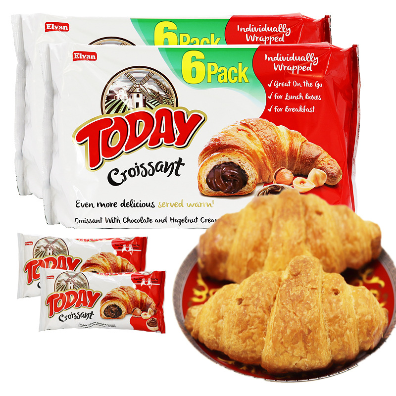 elvan土耳其进口牛角包巧克力味today榛子奶油酱夹心面包270g