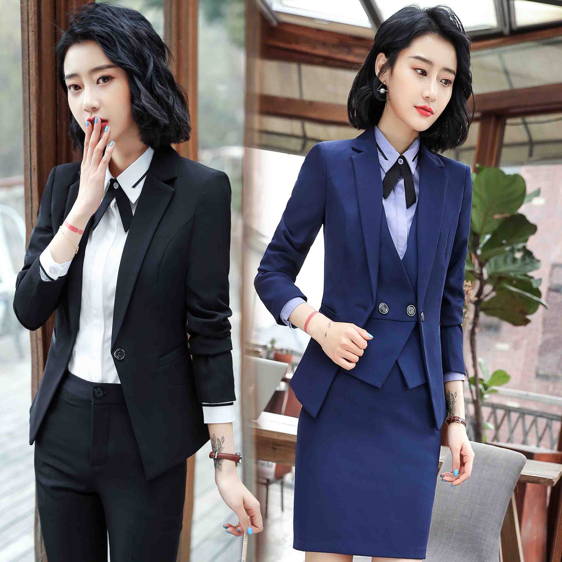 汽车销售4s店工作服女西装女套装保险西餐厅服务员工装女护肤造型