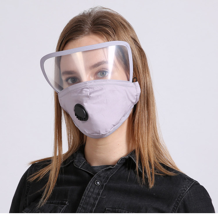 防护面罩棉布带呼吸阀一体式面罩布全屏透明护目mask口罩欧美