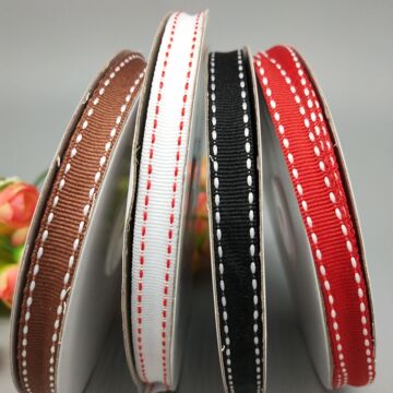 双跳白线涤纶织带跳点网络丝带双排跳点织带涤纶平纹