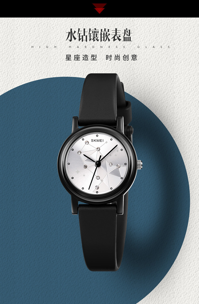 时刻美圆形指针红色韩国日韩腕表1659 女士小表盘超薄学生石英表