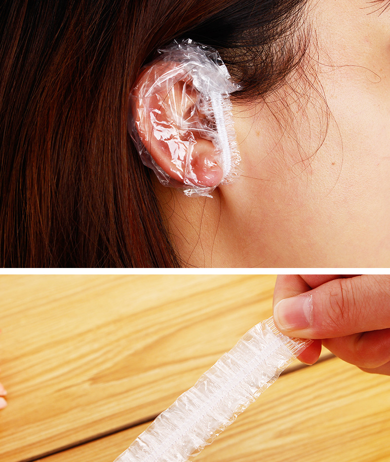 厂家直供100只装通用一次性耳套 透明染发防尘耳套一次性塑料耳罩