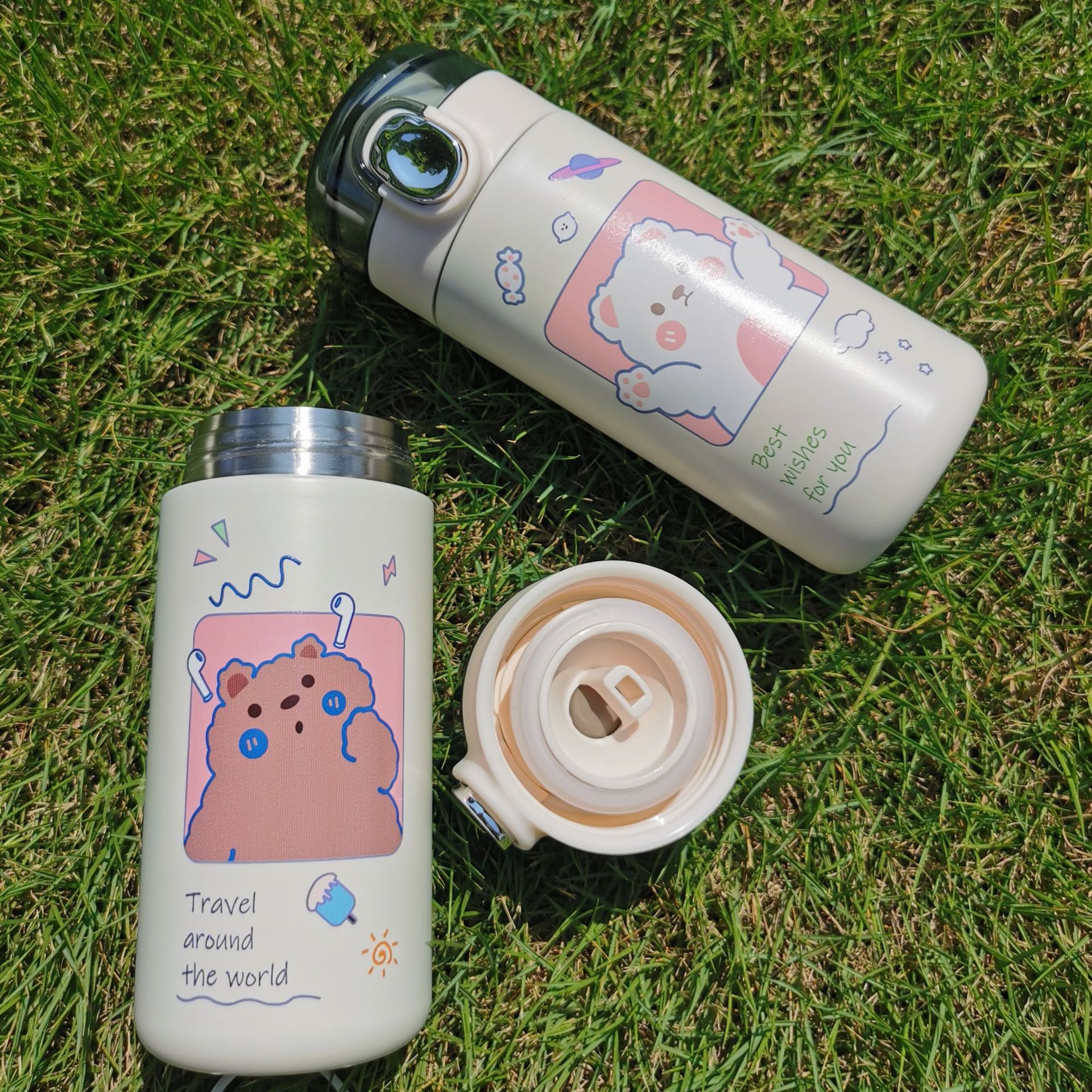 韩式可爱豌豆杯304不锈钢保温杯厂家批发少女心简约小清新弹跳盖