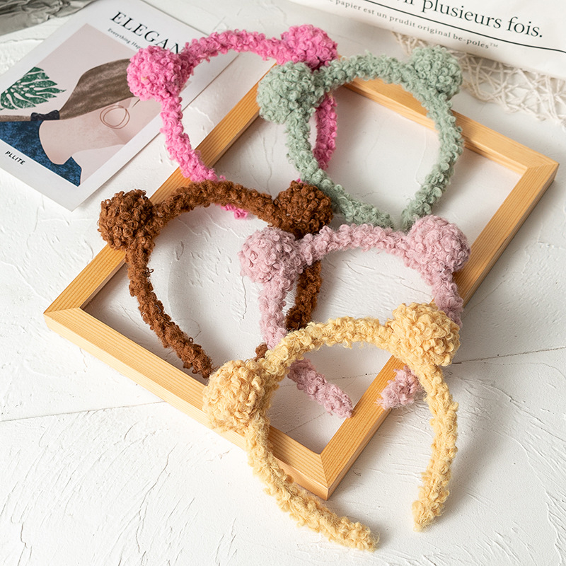 Zhao Lusi Same Style Lamb Hair Band Female Face Wash Cute Headband Hairpin Simple Bear Headdress Plush Hair Accessories