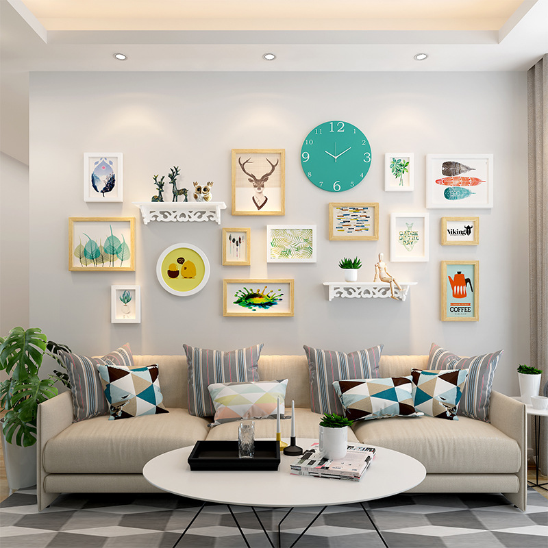 照片墙装饰免打孔网红背景墙房间布置简约现代客厅相框挂墙组合