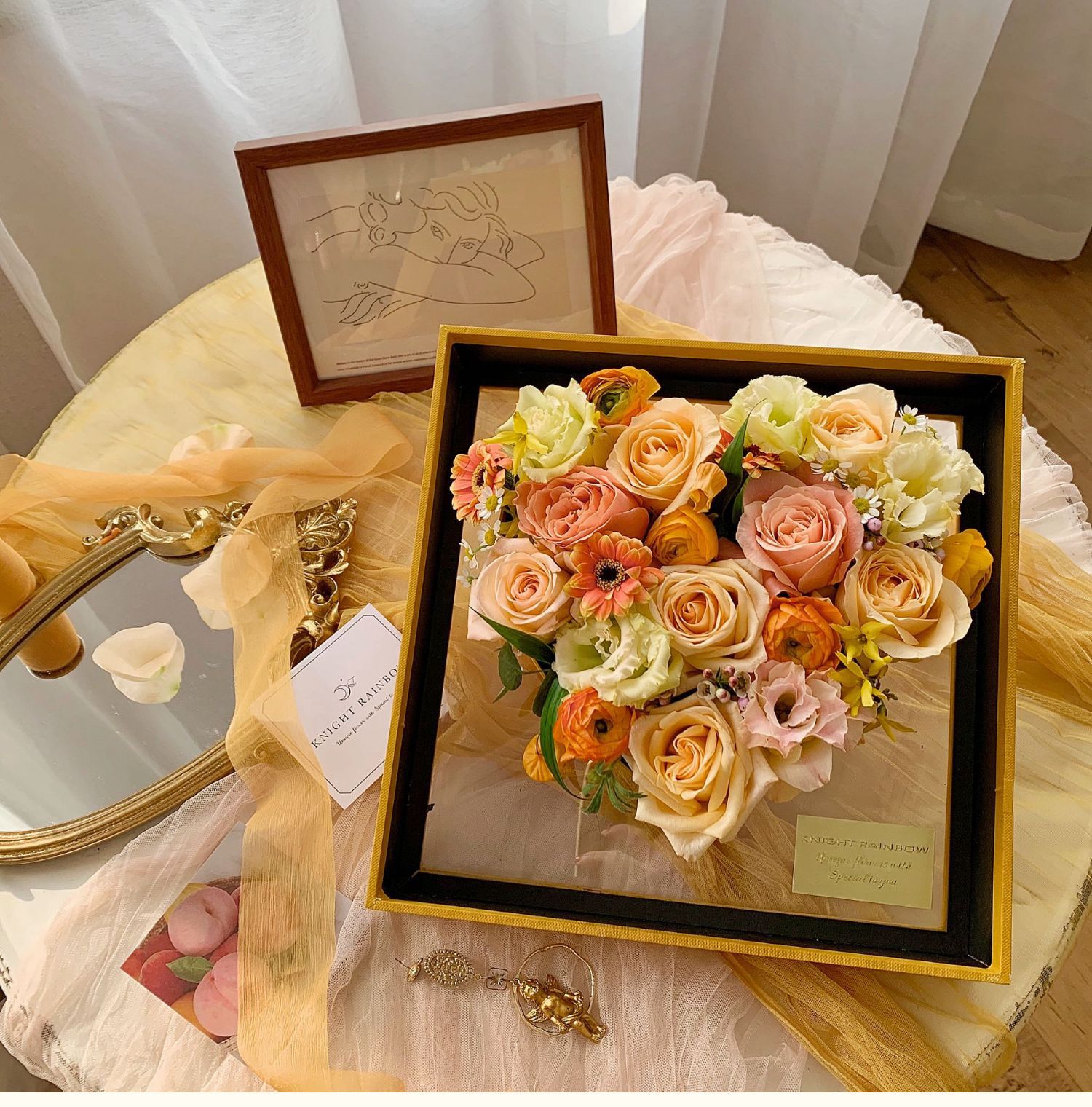 情人节天使之心亚克力花盒花艺包装材料玫瑰花透明礼盒心形插花盒