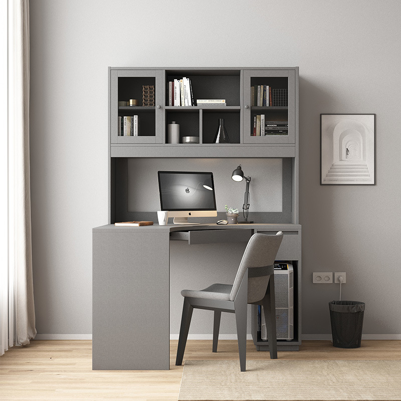 木月轻奢北欧电脑桌简约现代家用书房桌子带转角一体书桌书架组合