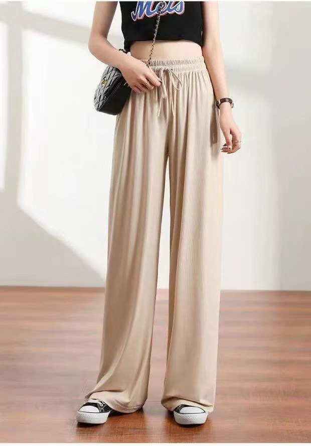 Ice Silk Wide-Leg Pants 2023 Summer New Korean Style High Waist Loose Thin Drooping Straight Casual Mopping Women's Pants