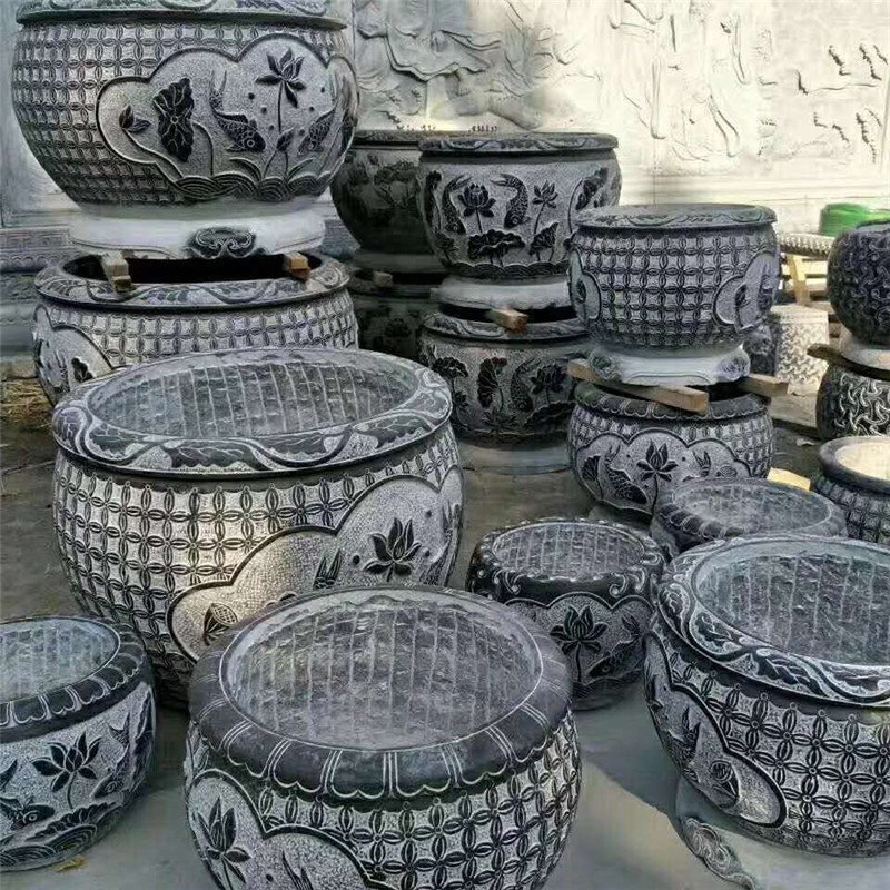 大量供应青石缸仿古石雕水缸花盆做旧长方形圆形鱼缸 老石槽摆件