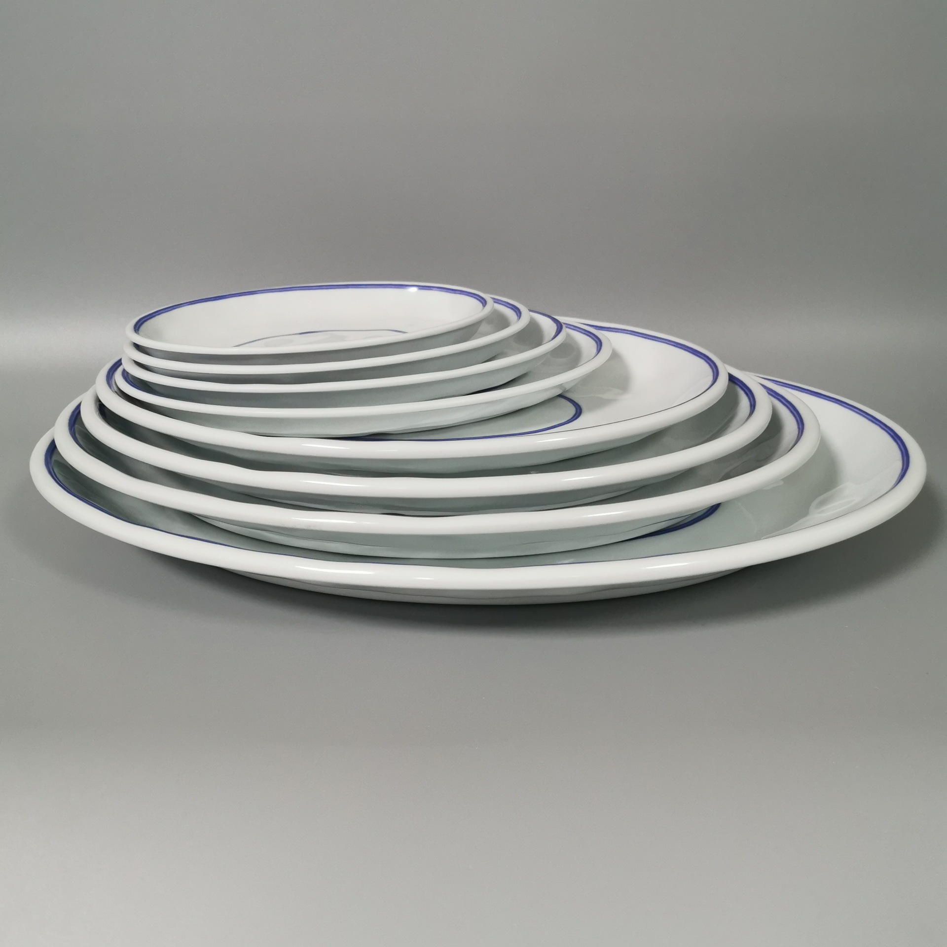 密胺餐具定制 仿瓷密胺a5餐具 密胺酒店餐具 线条纹椭圆形餐盘