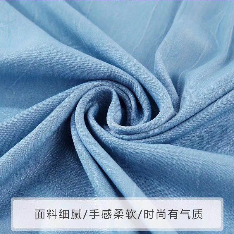 厂家直销仿牛仔天丝皱面料无弹免水洗手感柔软衬衫裤子布料