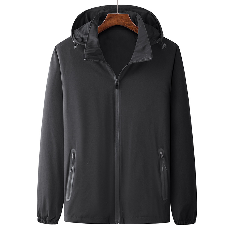 男士夹克户外运动 弹力风衣连帽百搭防风旅游黑色夹克衫青年上衣