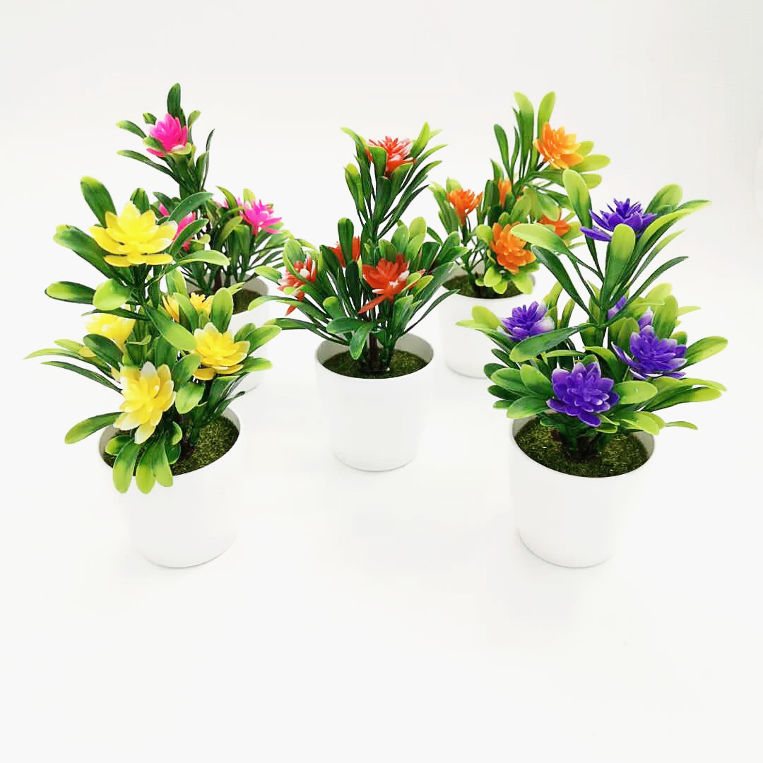 仿真盆景5朵荷花植物客厅装饰摆件 假花绿植小盆栽两元店货源现货