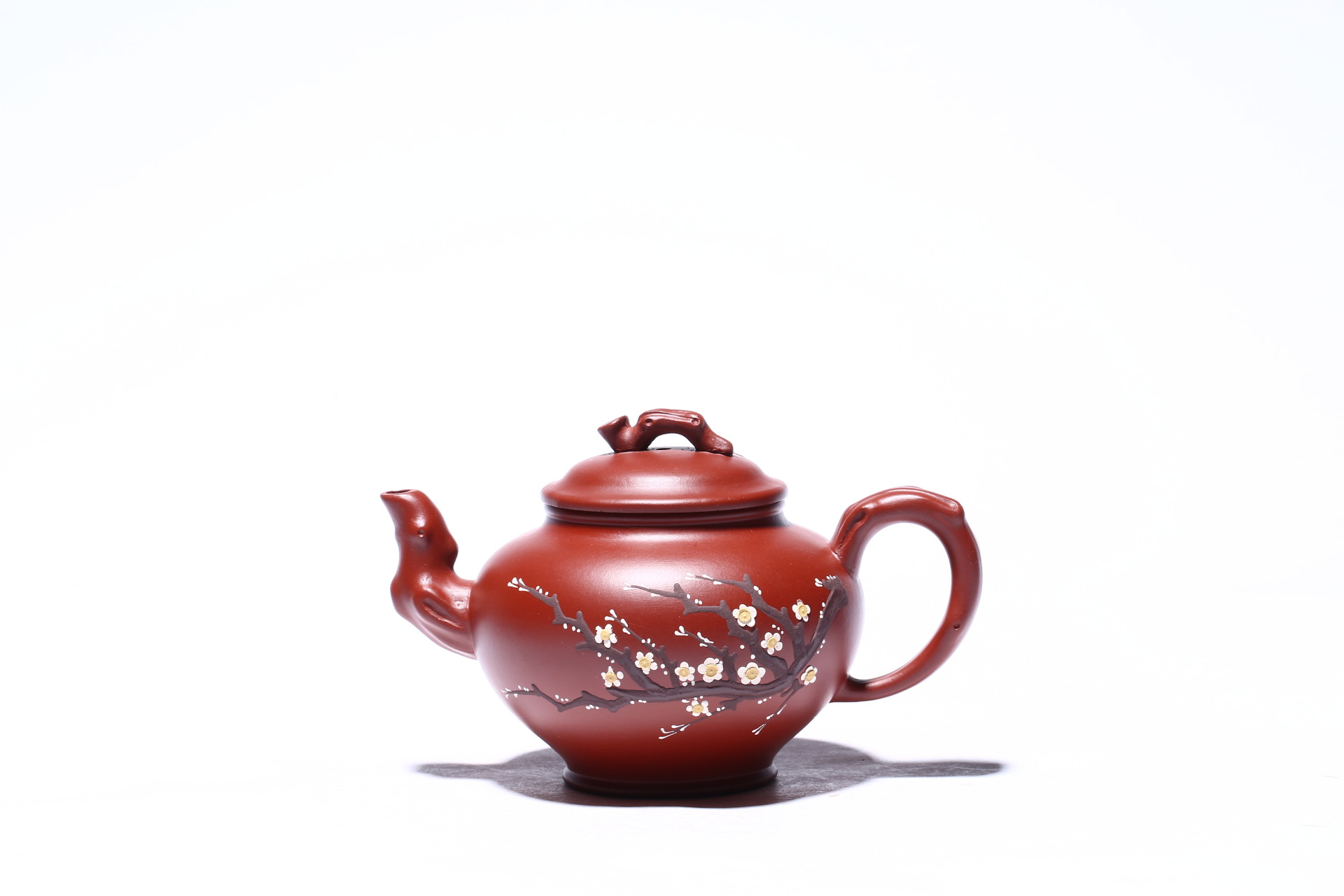 宜兴原矿紫砂壶大红袍手工泥绘梅花报春壶茶具定制批发一件代发货