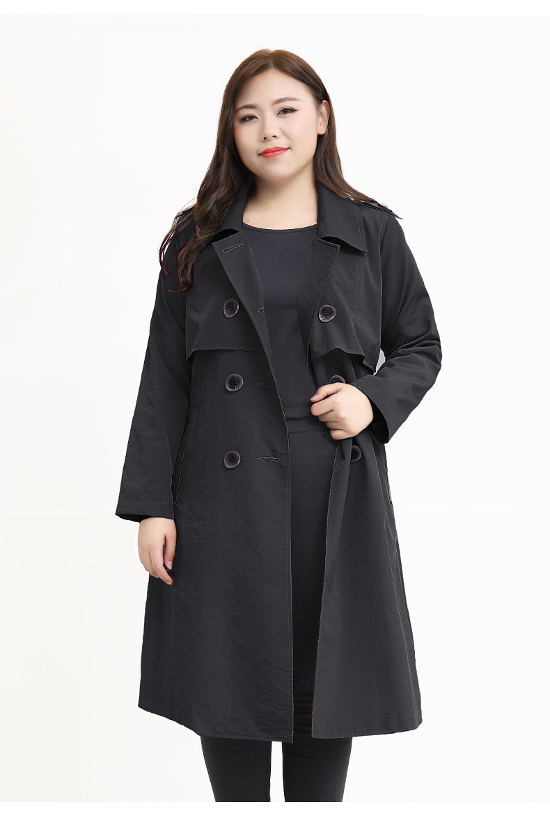 大码女装2019秋季宽松中长款风衣外套女胖mm200斤过膝大衣59171t