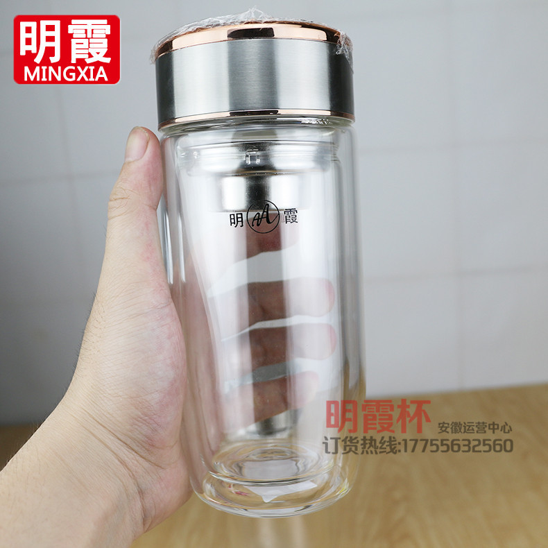 明霞mx3380双层玻璃杯椭圆鹅蛋杯大容量广告水杯茶杯定制印字logo