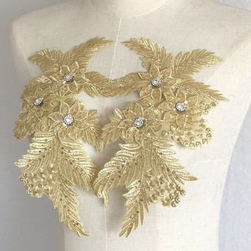 金银线亮片立体花刺绣钉珠布贴补丁背胶旗袍衣服装饰辅料手工diy