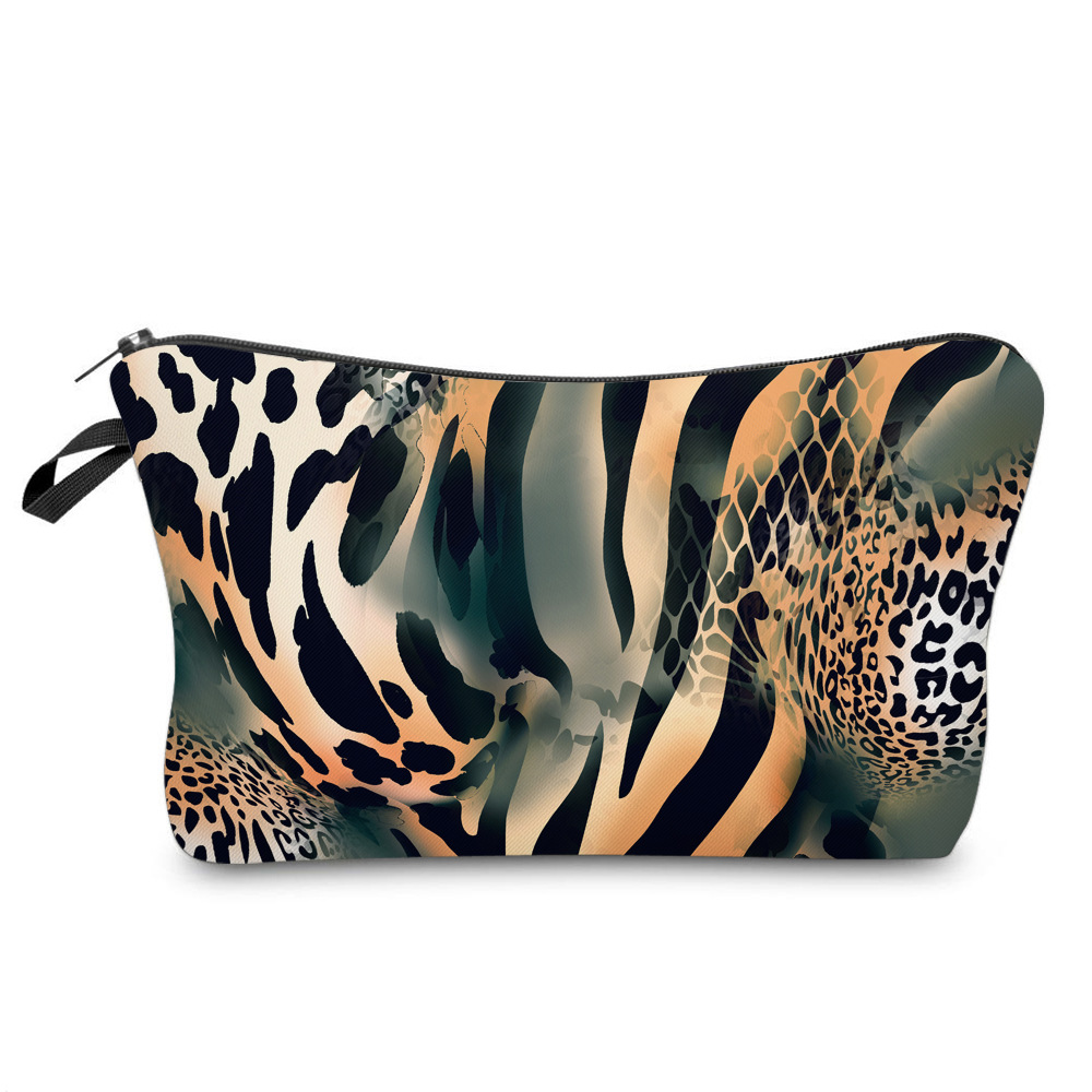 Amazon Leopard Print Hot Sale 3D Printing Cosmetic Bag Multi-Functional Ladies Toiletries Bag Customizable Logo Storage Bag Pencil Case