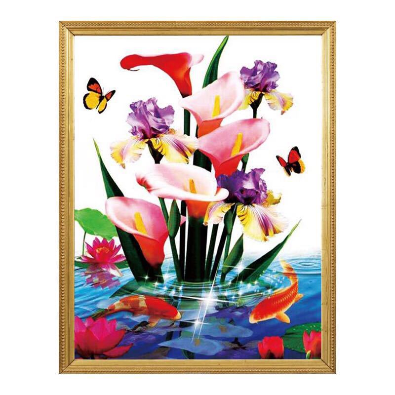 5d魔方钻石画新款 花香曼舞ab彩钻十字绣 白色马蹄莲钻石绣批发