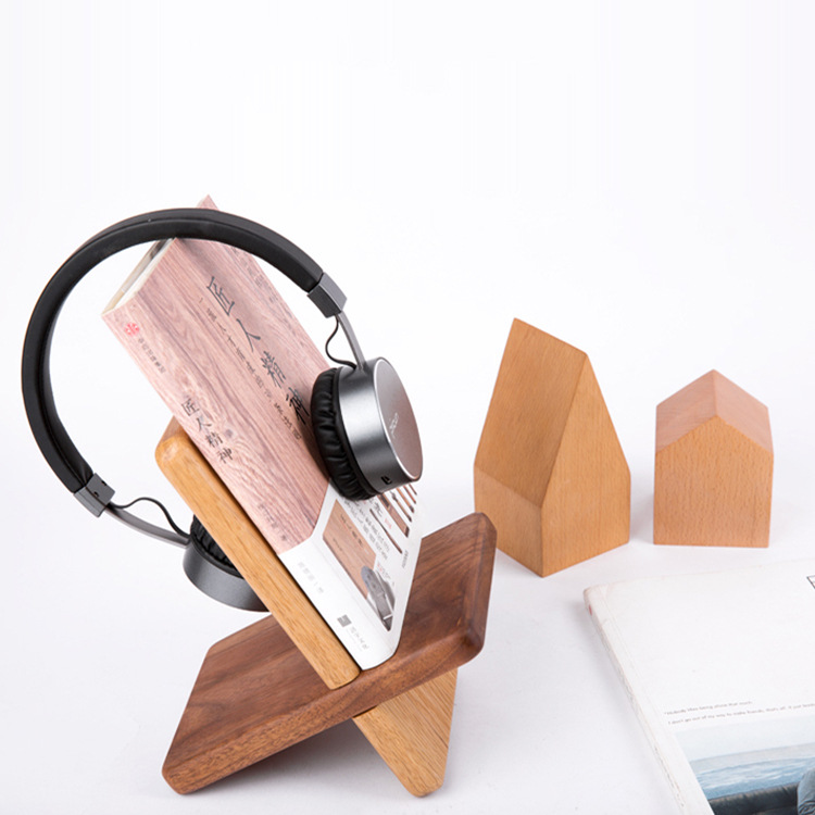 木制懒人手机支架黑胡桃红橡木两种材质组装式原木桌面创意摆件
