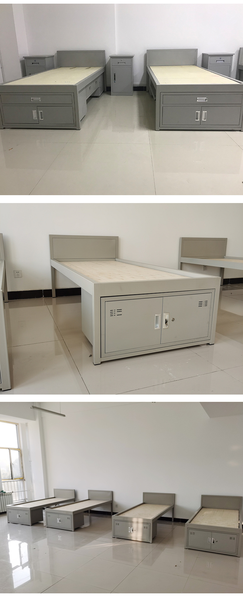 厂家批发制式单人床 军警校制式单人床 带柜钢木铁艺单人床