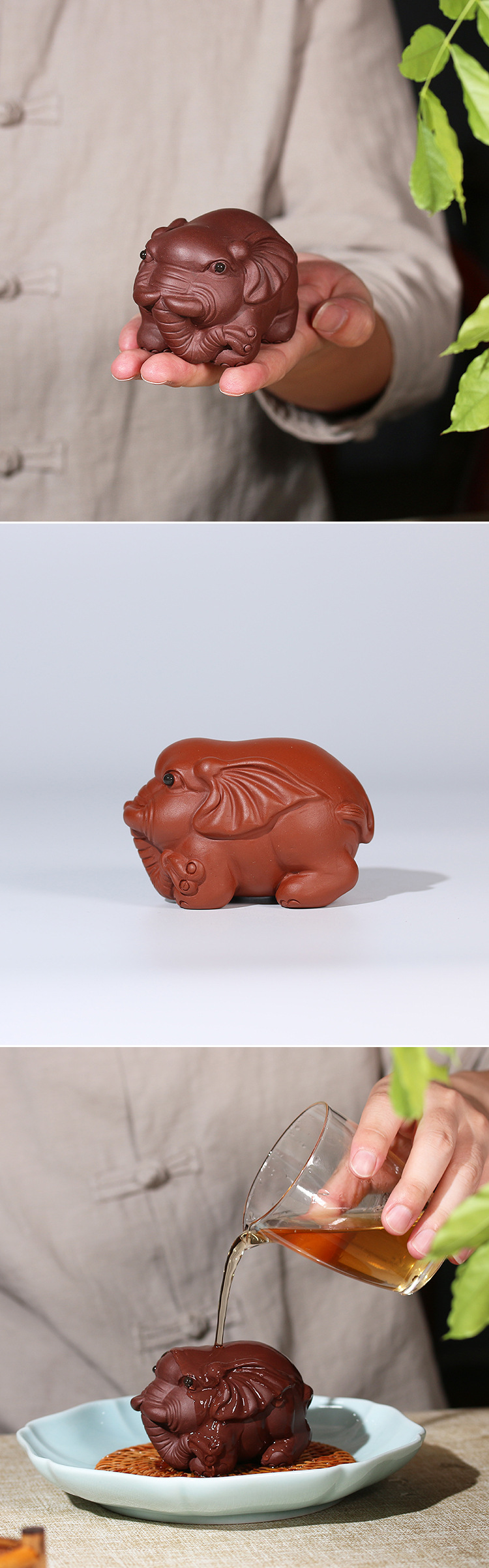 紫砂茶宠摆件吉祥如意精品大象创意雕塑可养茶盘茶具定制批发宜兴