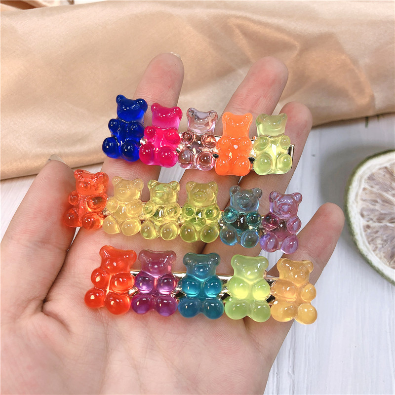 cute colorful transparent bear hairpin side clip girl clip internet celebrity side clip bangs clip candy color hair accessories headdress