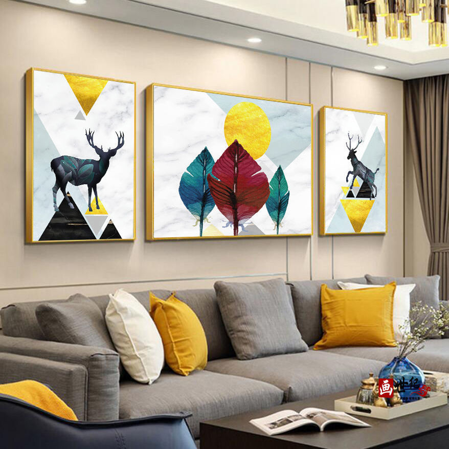 现代简约客厅装饰画三联画北欧沙发背景墙挂画卧室玄关餐厅有框画
