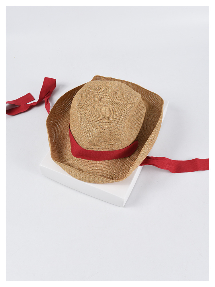 孙俪同款日本细纸草帽 boxed hat礼盒装夏季可折叠uv防晒太阳帽