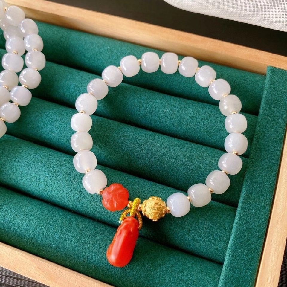 天然和田玉烟紫手链手串搭配保山南红貔貅原创设计手饰支持复检